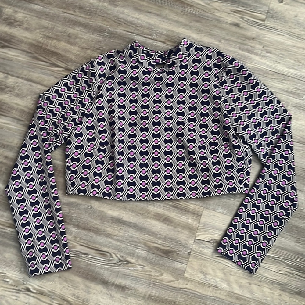 Zara geometric print crop top, size XL, navy blue, purple